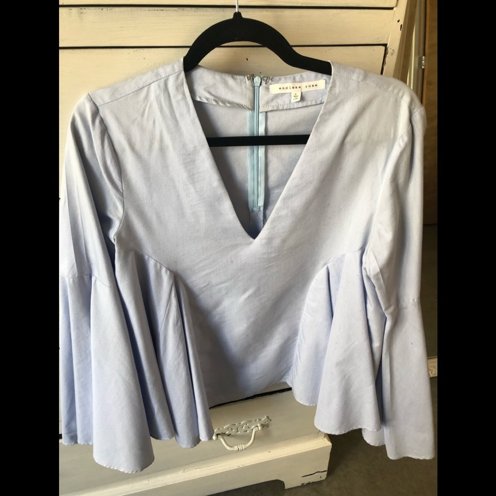 v- neck bell sleeve blouse